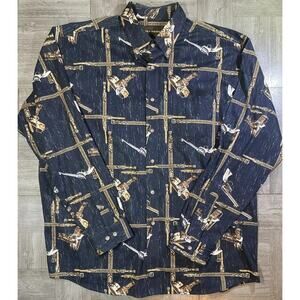 Bit & Bridle Men’s Western Shirt Size L Black Revolver Print Long Sleeve EUC